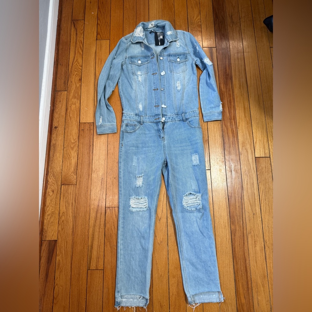 Fashion Nova Light Blue Denim Jumpsuit